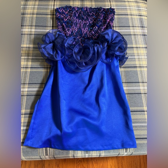 Cache Blue Sequin Ruffle Waist Dress Vintage Y2K - Picture 1 of 7